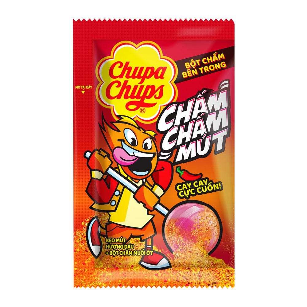 Kẹo mút Chupa Chups dâu + bột chấm muối ớt 8g